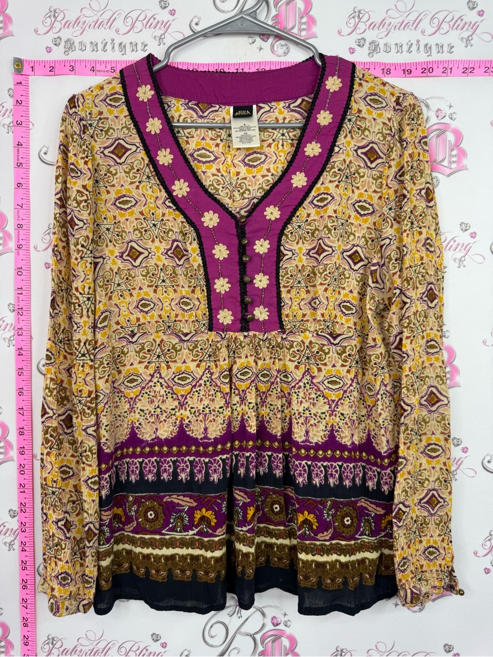 Bila Boho Floral Tunic Top in Mustard Yellow and Magenta